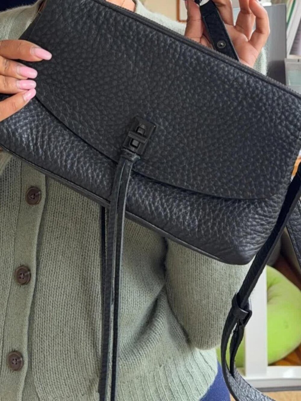 Rebecca Minkoff Darren Top Zip Crossbody Bag Black Pebbled Leather Studded